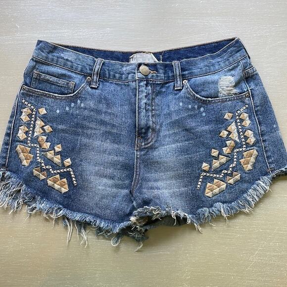 Pants - Free People embroidered cutoff coastal cowgirl denim shorts